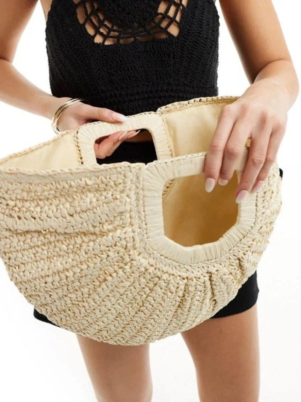 Ramla Raffia Half Moon Tote Straw Beige Resort Bag NWT - Picture 3 of 12